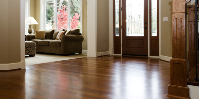 cherry hardwood flooring in living room